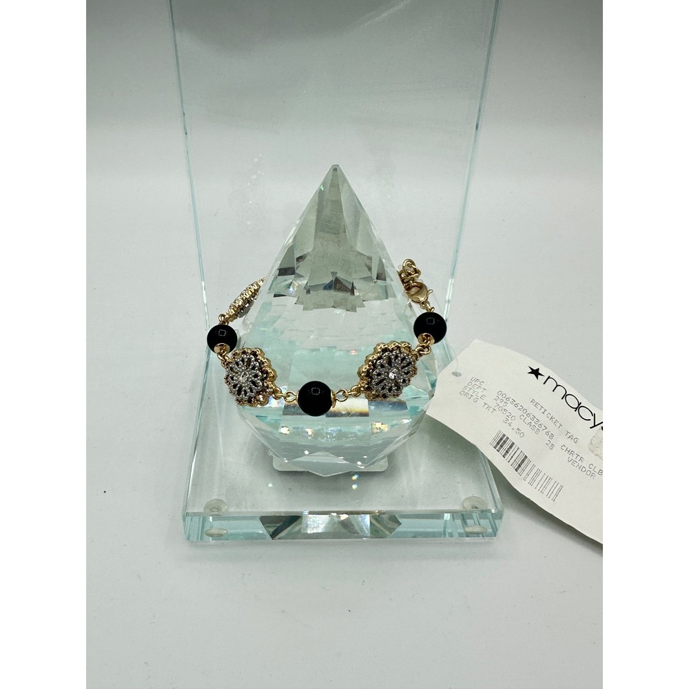 Charter Club Bracelet Women 8in Gold Black Floral Filigree Crystal New Tag 70520